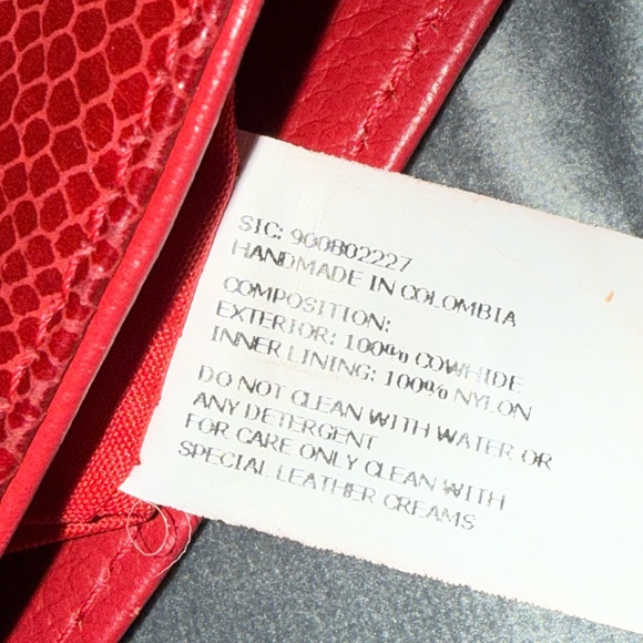 LAND Red Leather Snakeskin Glossy Cowhide Crossbody Bag w Gold Fringe Tassle EUC - Picture 13 of 13